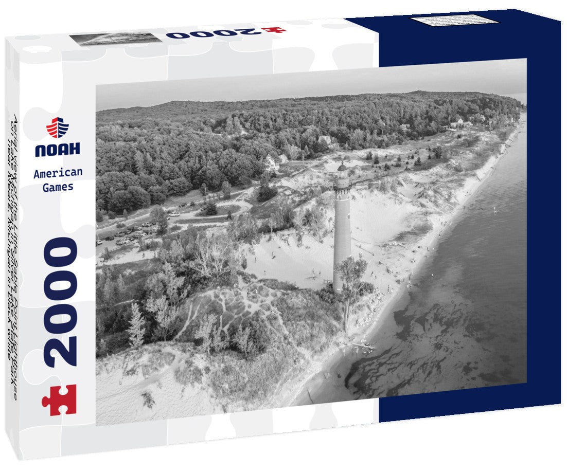 Noah Jigsaw Puzzle Aerial view of the Little Sable Point Lighthouse on Lake Michigan in Silver Lake State Park near Mears, Michigan in black white 2000 pieces