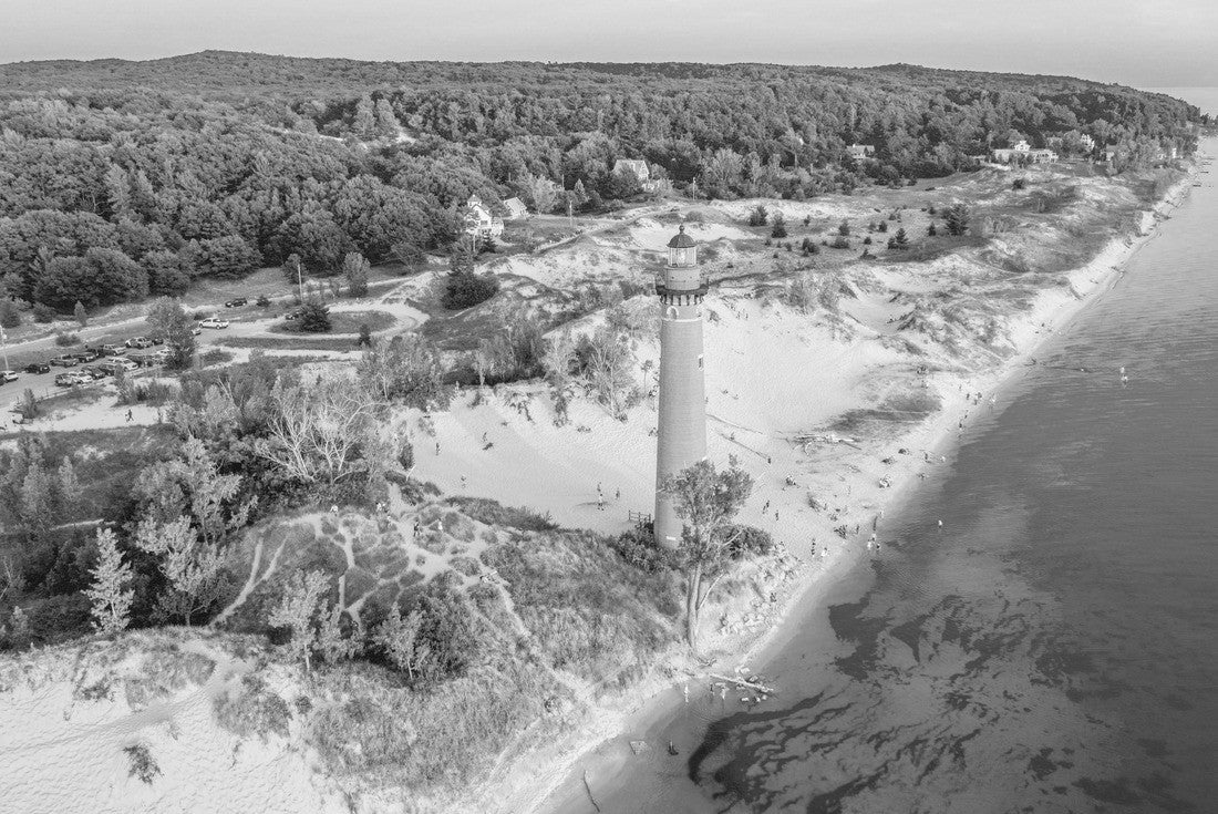 Noah Jigsaw Puzzle Aerial view of the Little Sable Point Lighthouse on Lake Michigan in Silver Lake State Park near Mears, Michigan in black white 2000 pieces