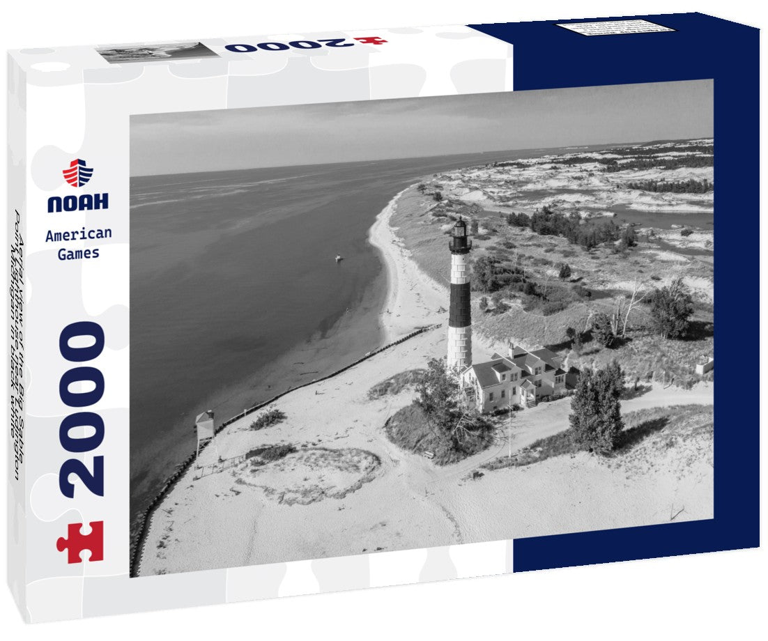 Aerial view of the Big Sable Point Lighthouse near Ludington, Michigan 2000pc PuzzleBlack and White