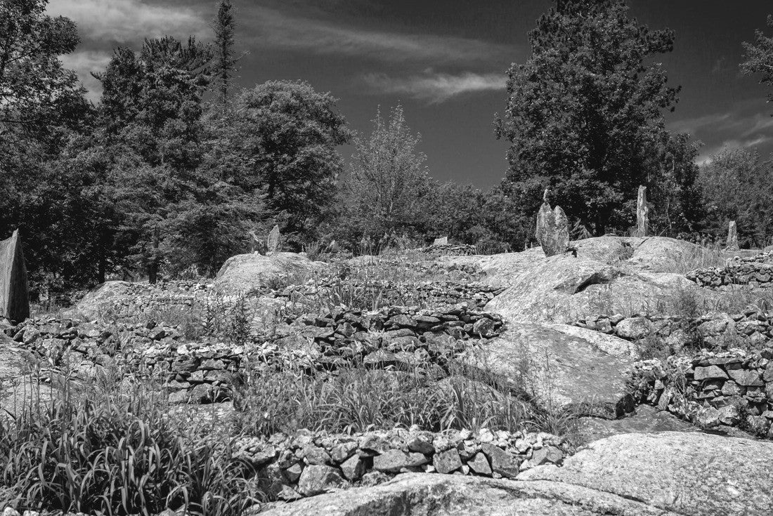 Noah Jigsaw Puzzle Stone sculptures in the Ellsworth Rock Gardens in Voyageurs National Park, Minnesota in black white 2000 pieces