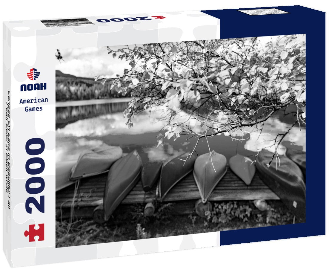 Noah Jigsaw Puzzle Canoes On Lake In Beautiful Fall Peak Color in black white 2000 pieces