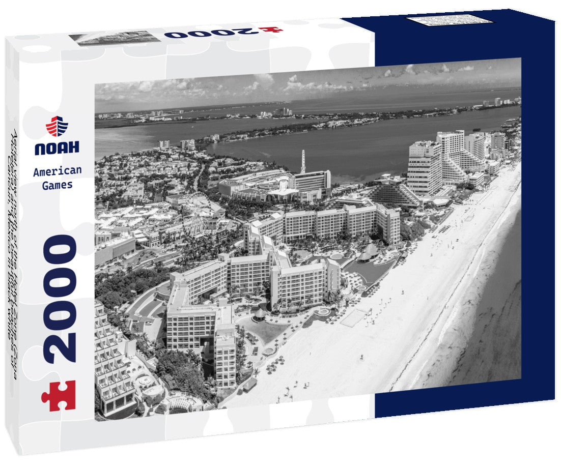 Aerial view north of the Hotel Zone (Zona Hotelera) and the beautiful beaches of Cancun, Mexico 2000pc PuzzleBlack and White