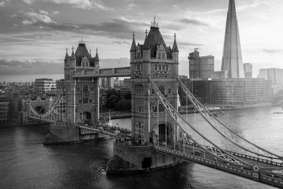 Noah Jigsaw Puzzle Elevated view of the famous Tower Bridge and skyline of London, UK in black white 2000 pieces