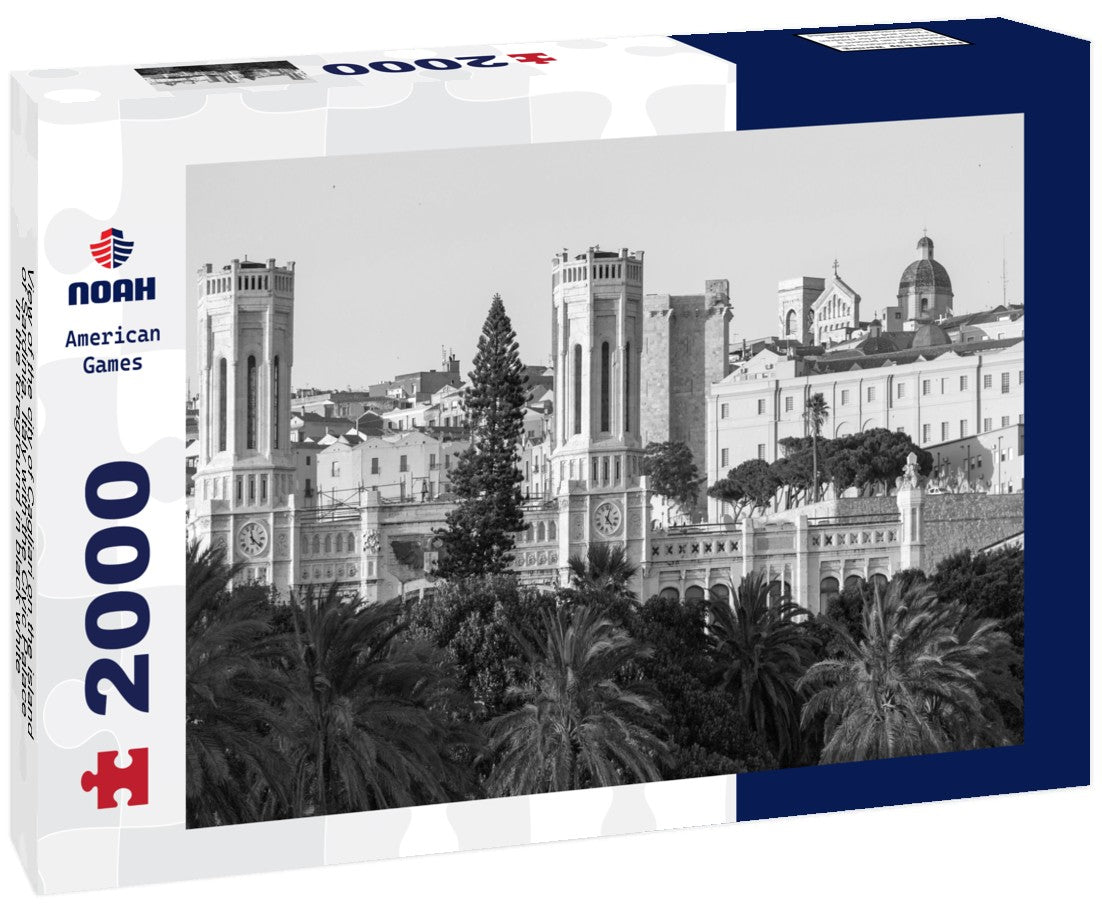the city of Cagliari on the island of Sardinia, Italy with the Civic Palace in the foreground 2000pc PuzzleBlack and White