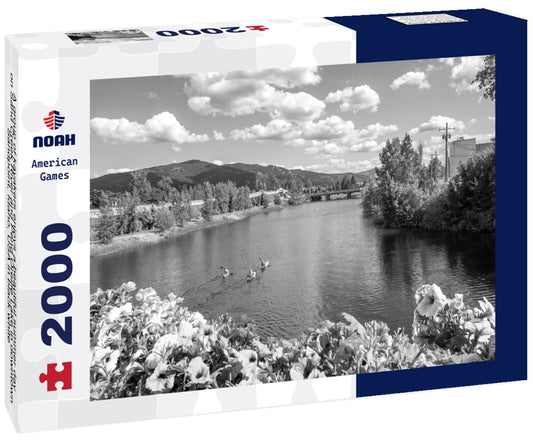 Noah Jigsaw Puzzle A group of kayakers enjoys a beautiful summer day on Sand Creek River and Pend Oreille Lake in downtown Sandpoint, Idaho, USA in black white 2000 pieces