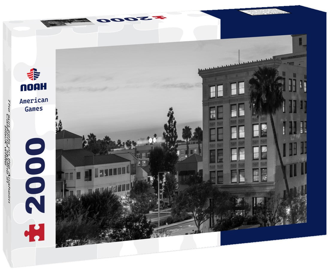 The sun sets on the Anaheim, California skyline 2000pc PuzzleBlack and White