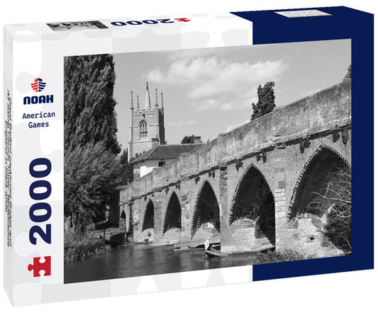 Noah Jigsaw Puzzle Great Barford packhorse Bridge and All Saints Church Tower. Bedfordshire England in black white 2000 pieces