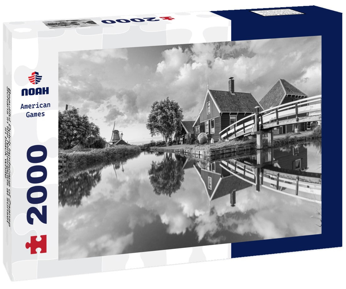 Noah Jigsaw Puzzle Beautiful Dutch landscape of Zaanse Schans in the Netherlands at sunset in black white 2000 pieces