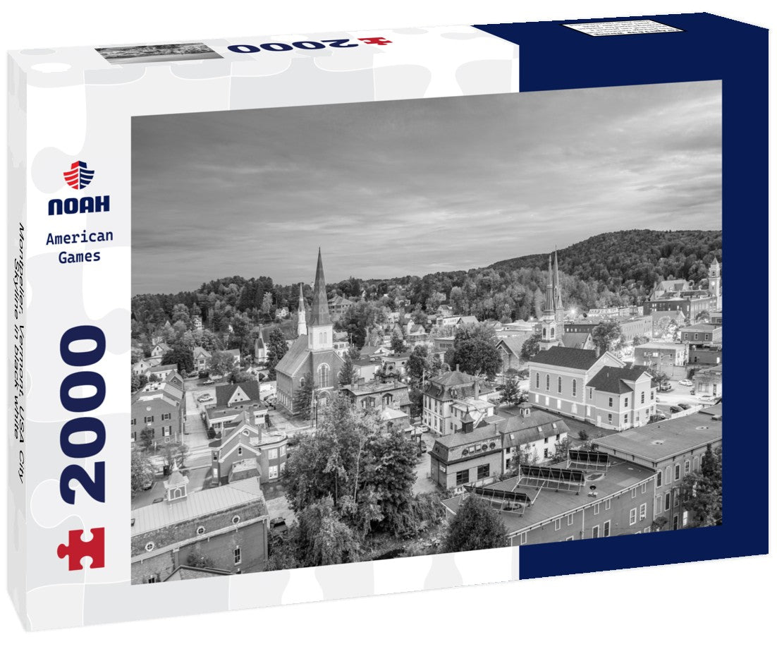 Noah Jigsaw Puzzle Montpelier, Vermont, USA City Skyline in black white 2000 pieces