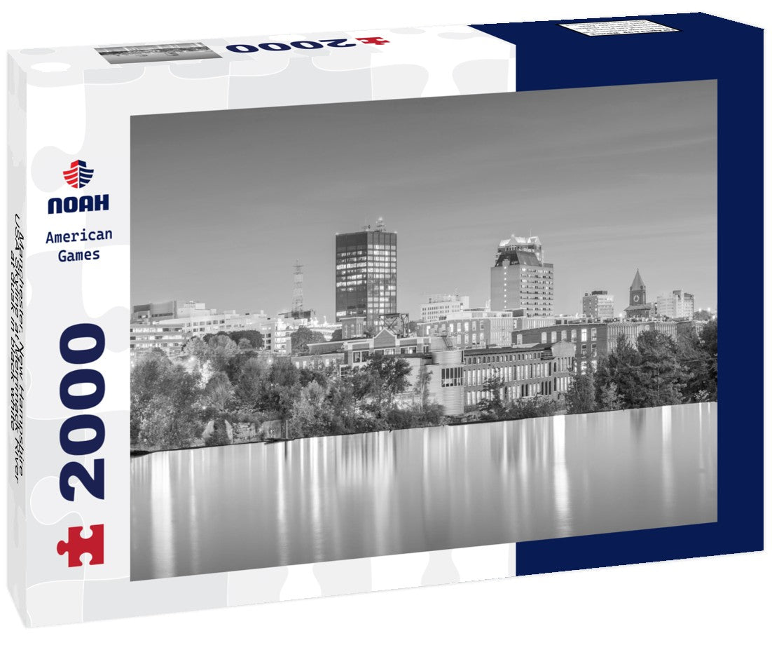 Manchester, New Hampshire, USA Skyline at Merrimack River at dusk 2000pc PuzzleBlack and White