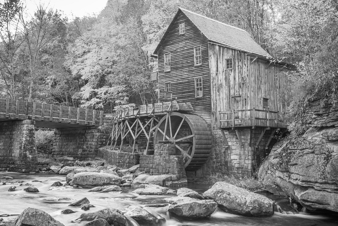 Babcock State Park, West Virginia, USA at Glade Creek Grist Mill during autumn season 2000pc PuzzleBlack and White