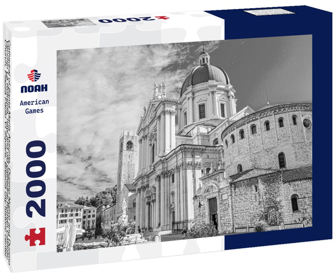 Cathedral of Santa Maria Assunta, Duomo Nuovo and Duomo Vecchio La Rotonda, new and old cathedral Roman Catholic Church, Piazza Paolo VI Square, Brescia city historic center, Lombardy, Northern Italy 2000pc PuzzleBlack and White