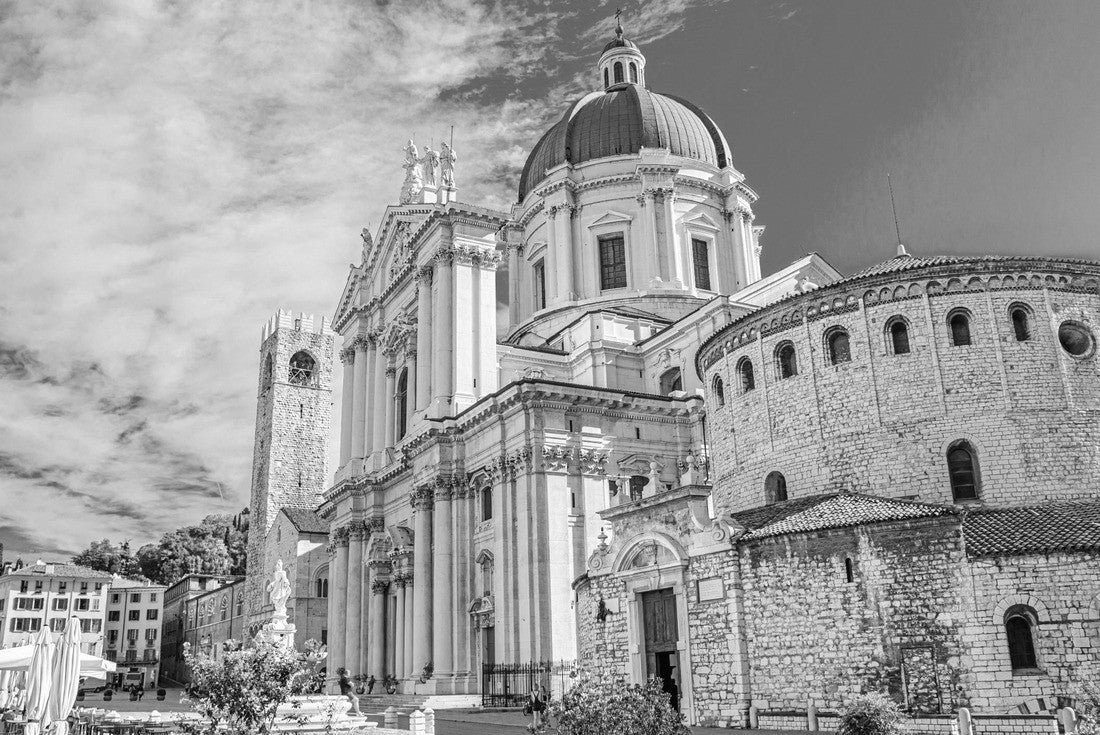 Cathedral of Santa Maria Assunta, Duomo Nuovo and Duomo Vecchio La Rotonda, new and old cathedral Roman Catholic Church, Piazza Paolo VI Square, Brescia city historic center, Lombardy, Northern Italy 2000pc PuzzleBlack and White
