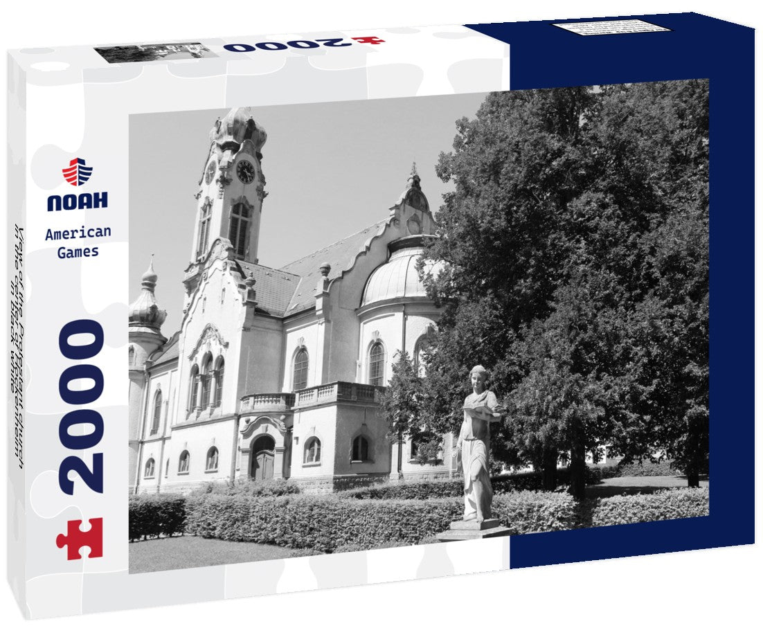 Noah Jigsaw Puzzle View of the Protestant church in the center of Hockenheim in black white 2000 pieces