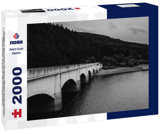 Noah Jigsaw Puzzle Bridge over Lower Derwent Reservoir as it joins Ladybower Reservoir in Peak District National Park, Derbyshire, England, UK in black white 2000 pieces
