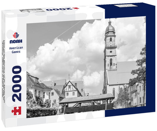 Noah Jigsaw Puzzle View of the Basilica of St. Martin with wooden bridge over the river Vils in Amberg, Germany in black white 2000 pieces