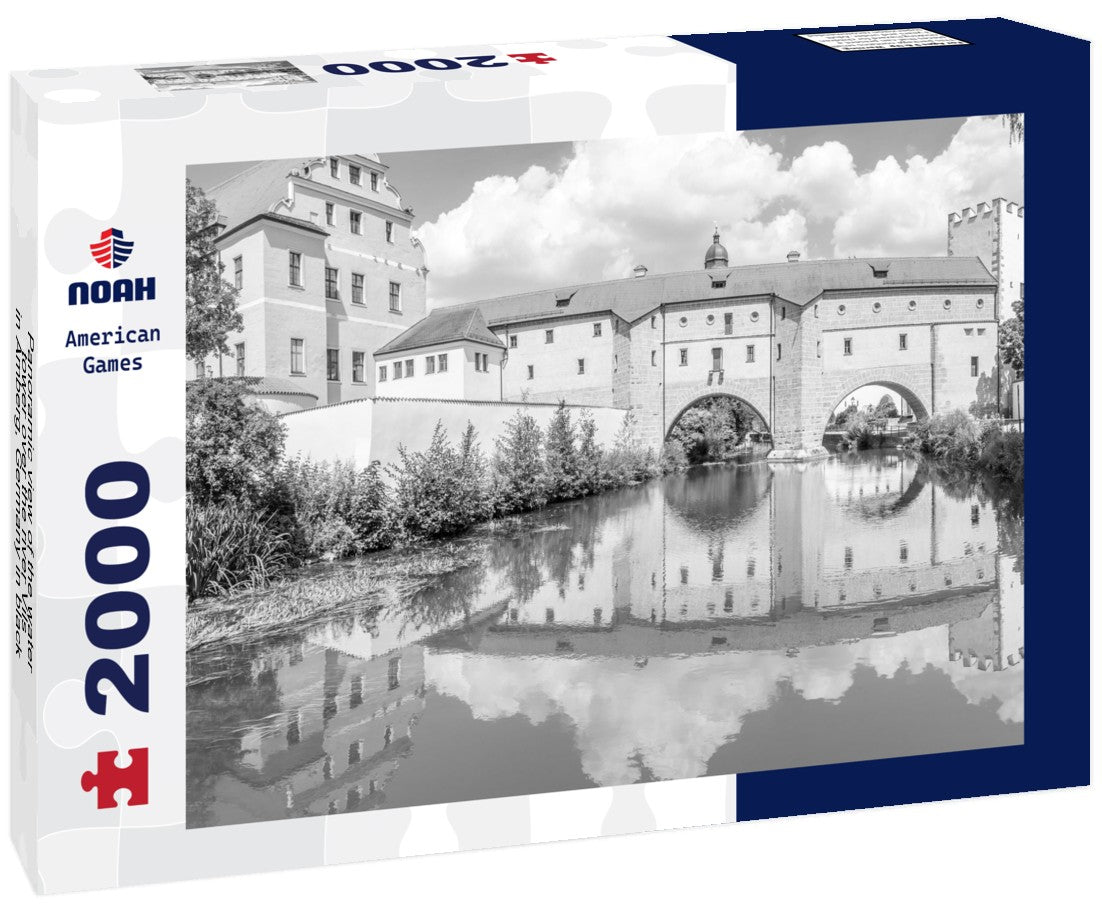 Noah Jigsaw Puzzle Panoramic view of the water tower over the river Vils in Amberg, Germany in black white 2000 pieces