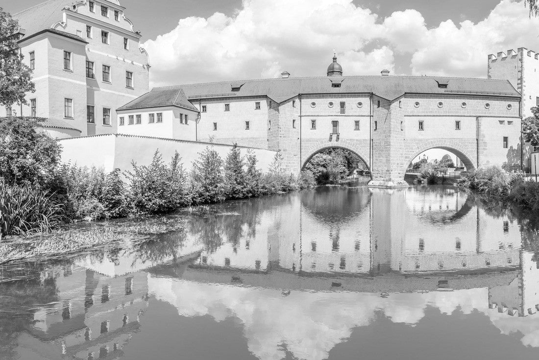 Noah Jigsaw Puzzle Panoramic view of the water tower over the river Vils in Amberg, Germany in black white 2000 pieces