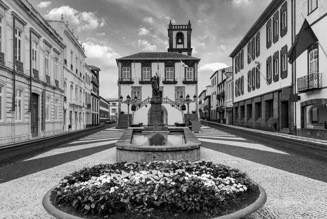 Town hall in Ponta Delgada, Azores, Portugal. Ponta Delgada City Hall with clock tower in the capital of the Azores 2000pc PuzzleBlack and White