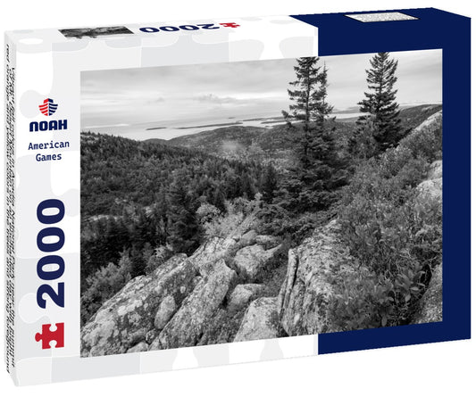 Noah Jigsaw Puzzle Vibrant fall colors in Acadia National Park near the summit of Mt. Desert Mountain on an enchanted day with bright red orange and yellow colors in the trees and strong foreground interest of three trees in black white 2000 pieces