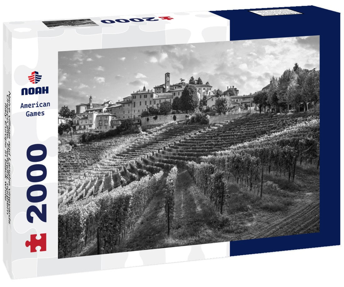 Noah Jigsaw Puzzle Neive village and Langhe vineyards, Unesco site, Piedmont, northern Italy Europe in black white 2000 pieces