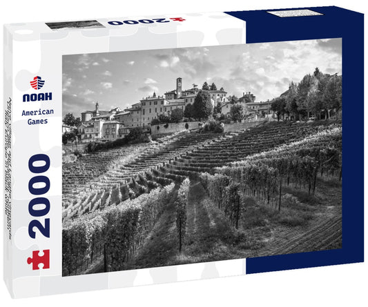 Noah Jigsaw Puzzle Neive village and Langhe vineyards, Unesco site, Piedmont, northern Italy Europe in black white 2000 pieces