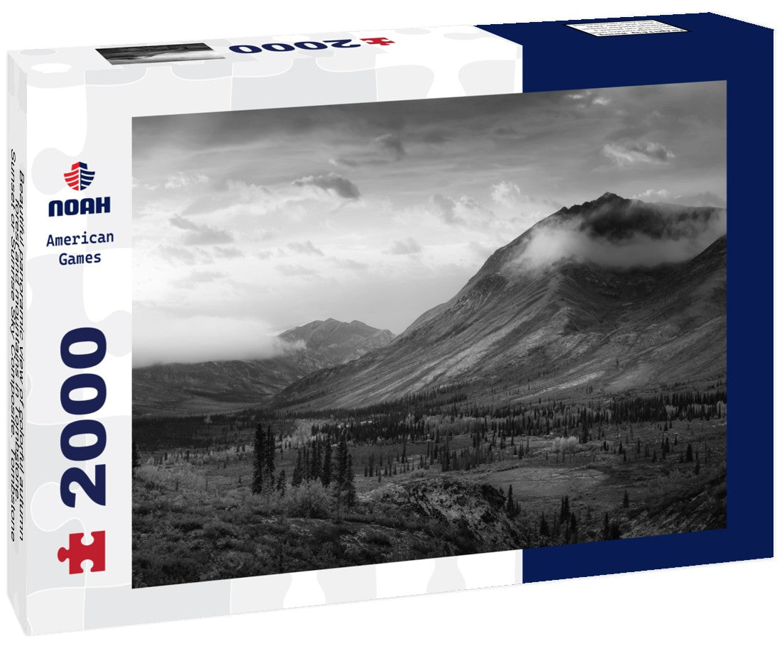 Beautiful colorful autumn forest and mountains in Tombstone. Sunset or Sunrise Sky Composite. Tombstone Territorial Park, Yukon, Canada 2000pc PuzzleBlack and White