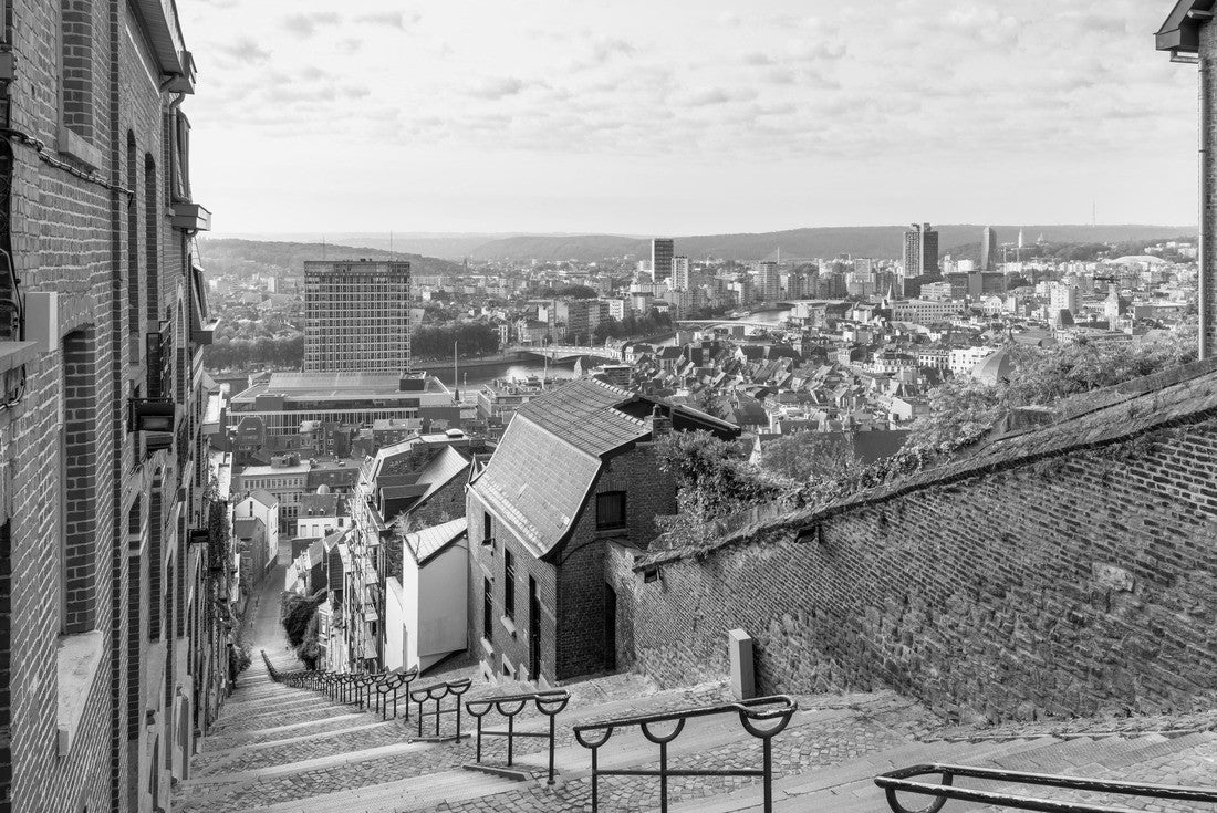 Skyline of Liège, Belgium as seen from the top of the 374 steps of Montagne de Bueren staircase 2000pc PuzzleBlack and White