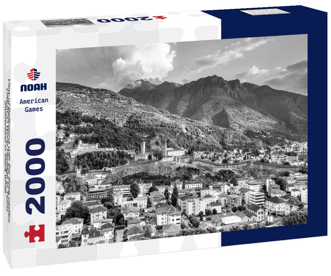 Noah Jigsaw Puzzle View of Bellinzona with the three castles. UNESCO World Heritage in Ticino, Switzerland in black white 2000 pieces