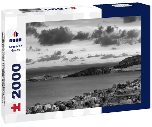 Noah Jigsaw Puzzle panoramic aerial view of a small town on the Atlantic coast. Dramatic colorful sky. Sunset or sunrise. In Trinity, Newfoundland and Labrador, Canada in black white 2000 pieces