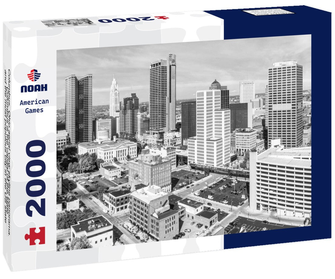 Noah Jigsaw Puzzle Columbus, Ohio aerial view skyline panorama. Columbus is the capital of the state and the most populous city in the US state of Ohio in black white 2000 pieces