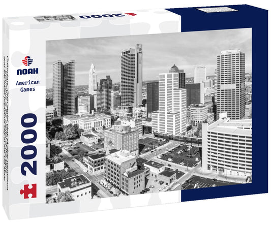 Noah Jigsaw Puzzle Columbus, Ohio aerial view skyline panorama. Columbus is the capital of the state and the most populous city in the US state of Ohio in black white 2000 pieces