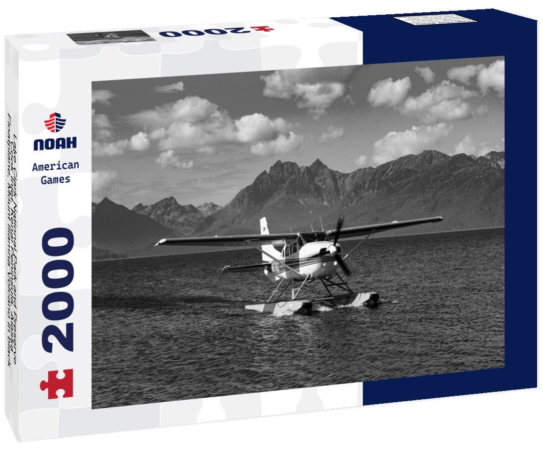 Noah Jigsaw Puzzle Lake Clark National Park and Preserve, Cook Inlet, Kenai Peninsula, Alaska, Floatplane, Mount Iliamna Volcano in black white 2000 pieces
