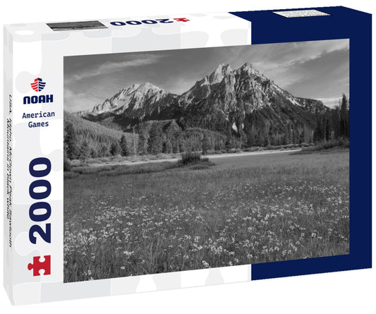 Noah Jigsaw Puzzle USA, Idaho. McGown Peak Sawtooth Mountains in black white 2000 pieces