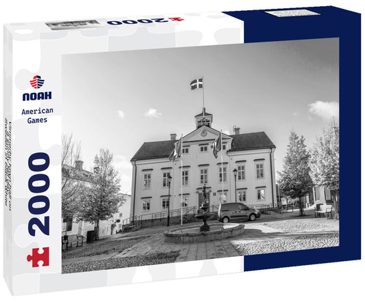Noah Jigsaw Puzzle Vimmerby town hall on a sunny fall day. Sweden in black white 2000 pieces