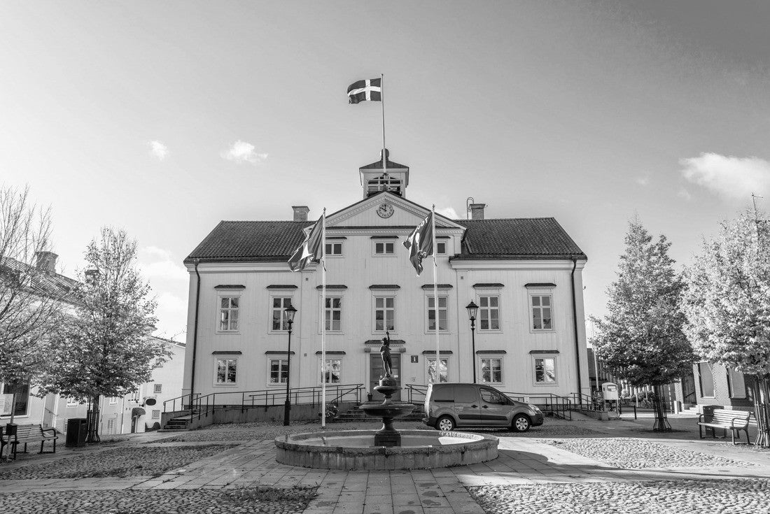 Noah Jigsaw Puzzle Vimmerby town hall on a sunny fall day. Sweden in black white 2000 pieces