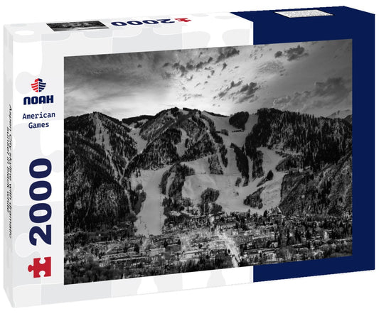 Noah Jigsaw Puzzle Aspen City skyline with dramatic sunset in black white 2000 pieces