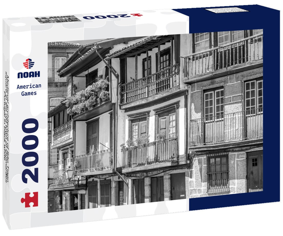 Noah Jigsaw Puzzle Medieval architecture of São Tiago square in the old town of Guimarães, Portugal in black white 2000 pieces