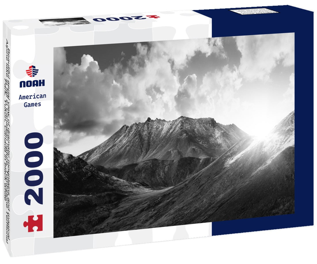 Noah Jigsaw Puzzle Beautiful aerial view of dramatic mountains and magical Alpine lake in fall in Canadian nature, Tombstone Territorial Park, Yukon, Canada in black white 2000 pieces