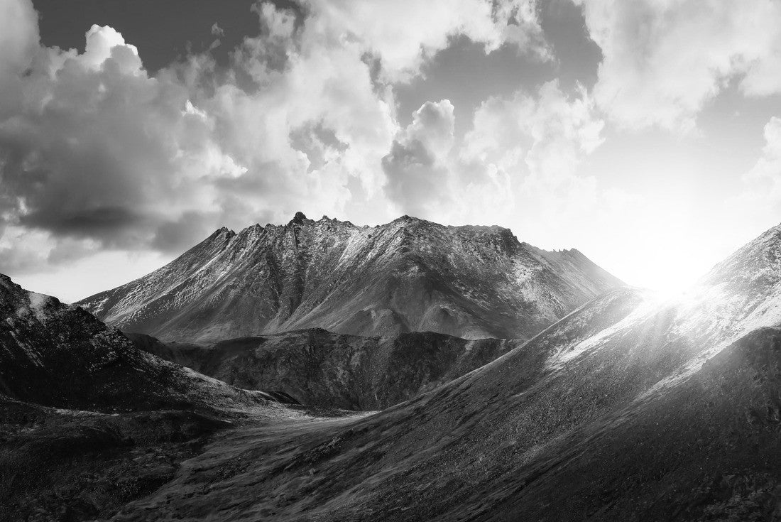 Noah Jigsaw Puzzle Beautiful aerial view of dramatic mountains and magical Alpine lake in fall in Canadian nature, Tombstone Territorial Park, Yukon, Canada in black white 2000 pieces