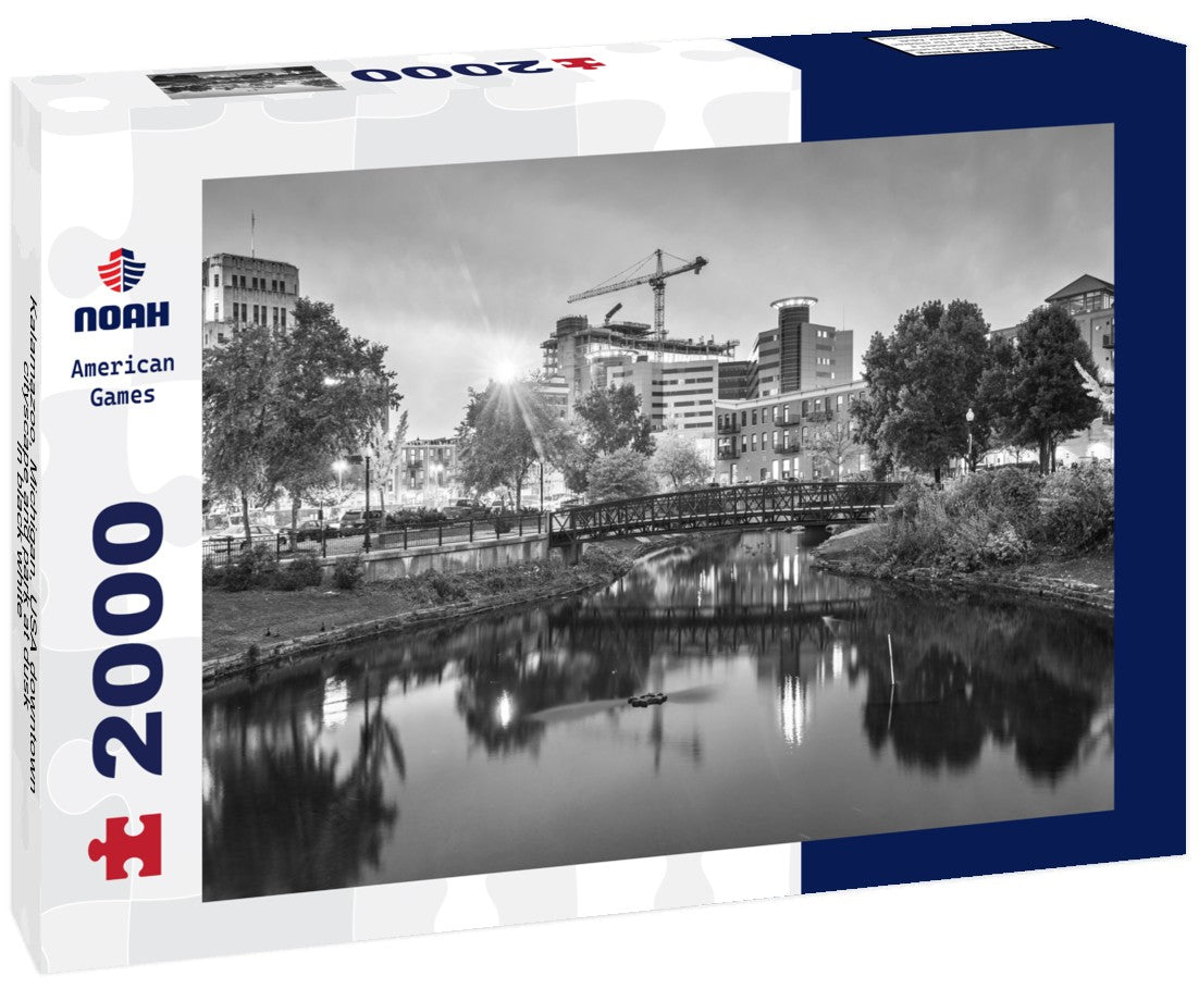 Kalamazoo, Michigan, USA downtown cityscape and park at dusk 2000pc PuzzleBlack and White
