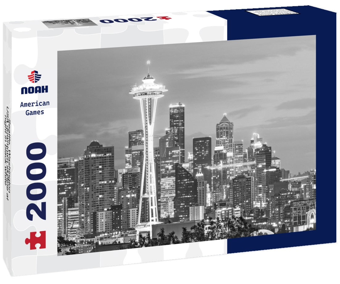 Seattle, Washington, USA downtown skyline at night 2000pc PuzzleBlack and White