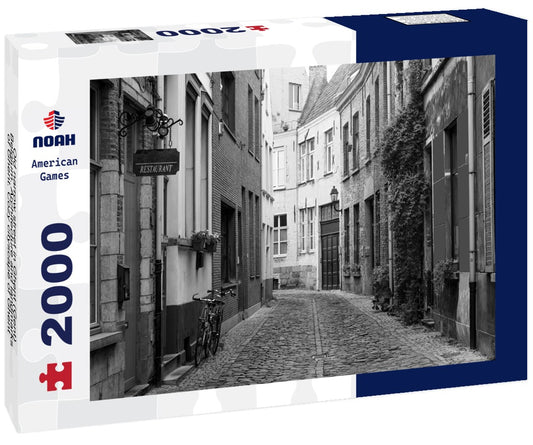 Noah Jigsaw Puzzle Old narrow street in Ghent (Gent), Belgium. Architecture and landmarks of Ghent. Cozy cityscape of Ghent in black white 2000 pieces