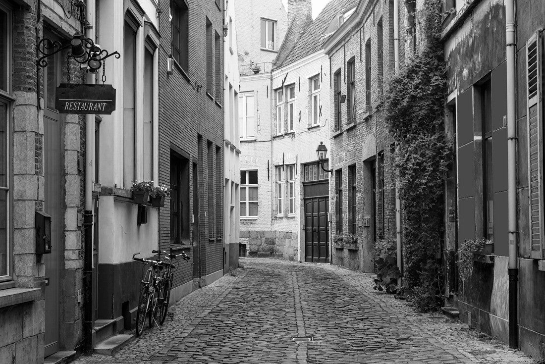 Old narrow street in Ghent (Gent), Belgium. Architecture and landmarks of Ghent. Cozy cityscape of Ghent 2000pc PuzzleBlack and White