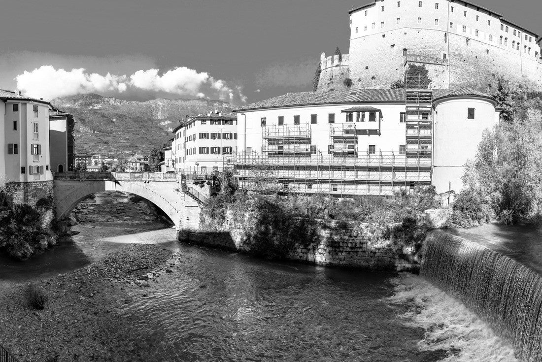 Rovereto - beautiful historic town in the Trentino-Alto Adige region of Italy. View with medieval castle and bridge 2000pc PuzzleBlack and White