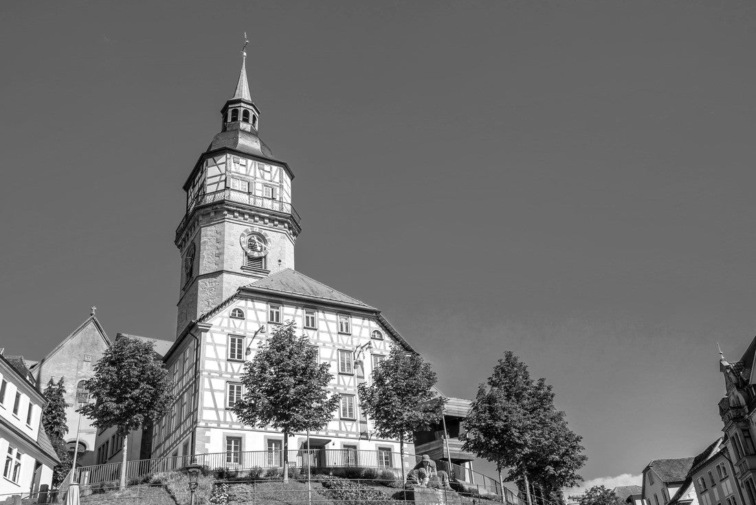 Noah Jigsaw Puzzle City tower, Backnang, Baden-Württemberg, Germany in black white 2000 pieces