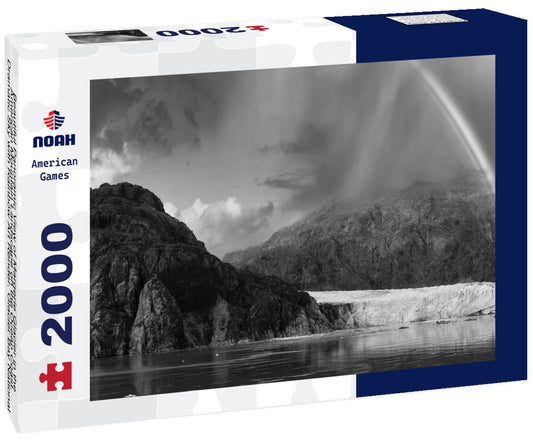 Noah Jigsaw Puzzle Beautiful Panoramic View of Margerie Glacier in the American Mountain Landscape on the Ocean Coast. Dramatic Sky with Rainbow Art Render. Glacier Bay National Park and Preserve, Alaska, USA in black white 2000 pieces