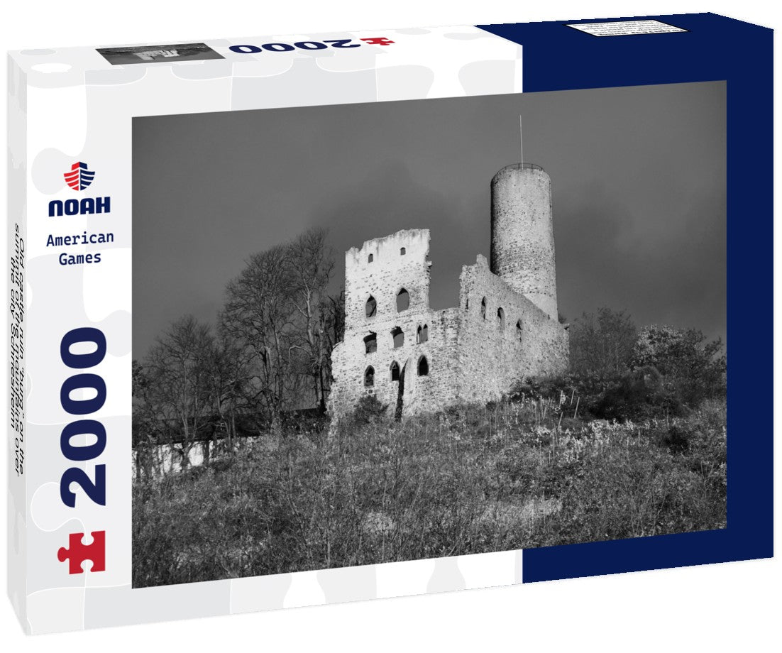 Old castle ruin “burg” on the summit of the mountains over the city Schriesheim - Germany in winter 2000pc PuzzleBlack and White