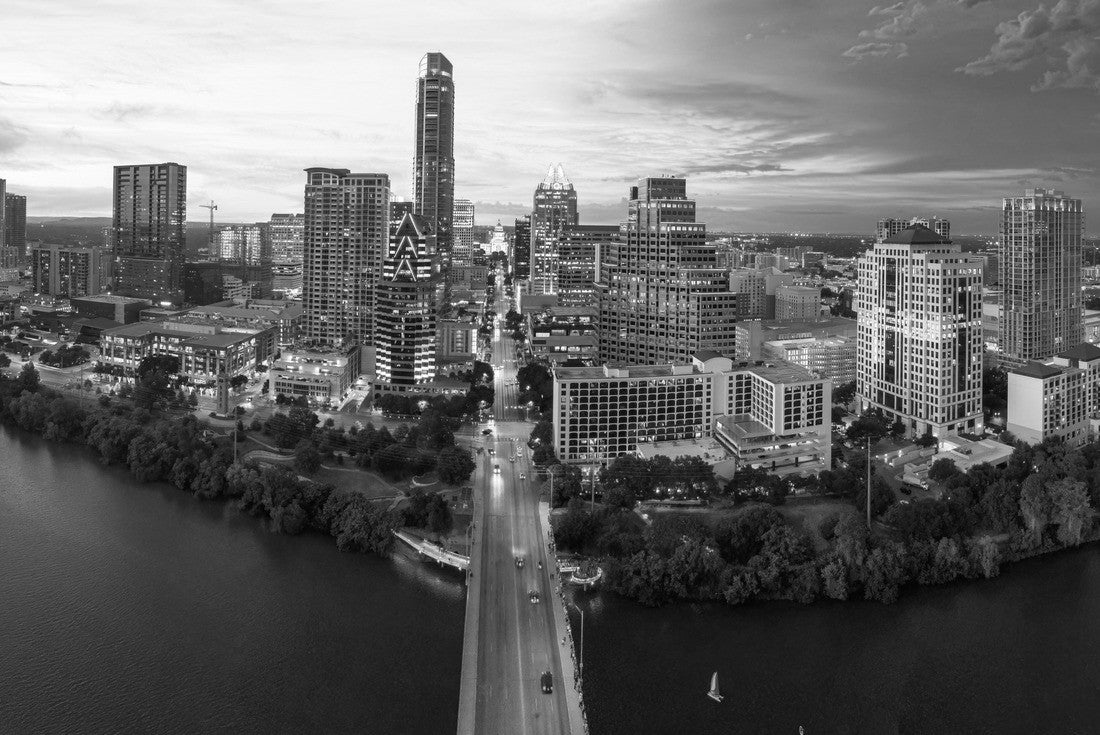 Austin Texas skyline with sunset 2000pc PuzzleBlack and White