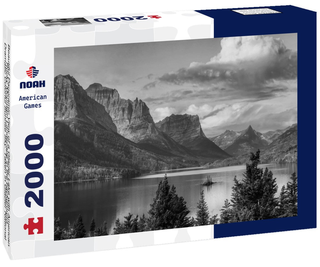 Beautiful a Glacier Lake with American Rocky Mountain Landscape in the background. Dramatic Colorful Sunrise Sky. Taken in Glacier National Park, Montana, United States 2000pc PuzzleBlack and White